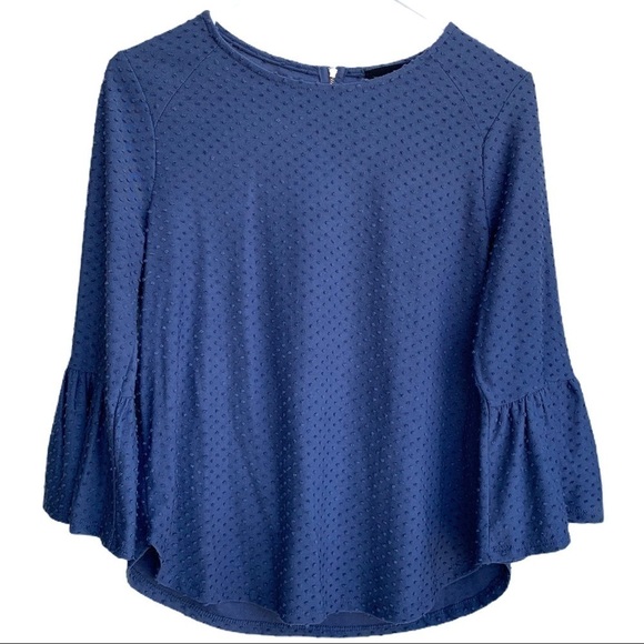W5 Anthro Blue Swiss Dot Polkadot Textured Bell Sleeve Blouse Size Small - Picture 1 of 14